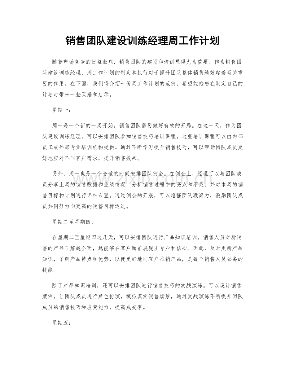 销售团队建设训练经理周工作计划.docx_第1页