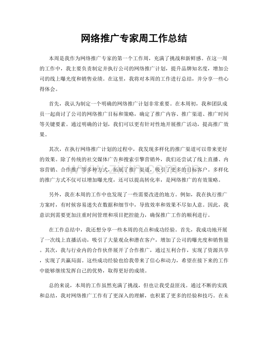 网络推广专家周工作总结.docx_第1页