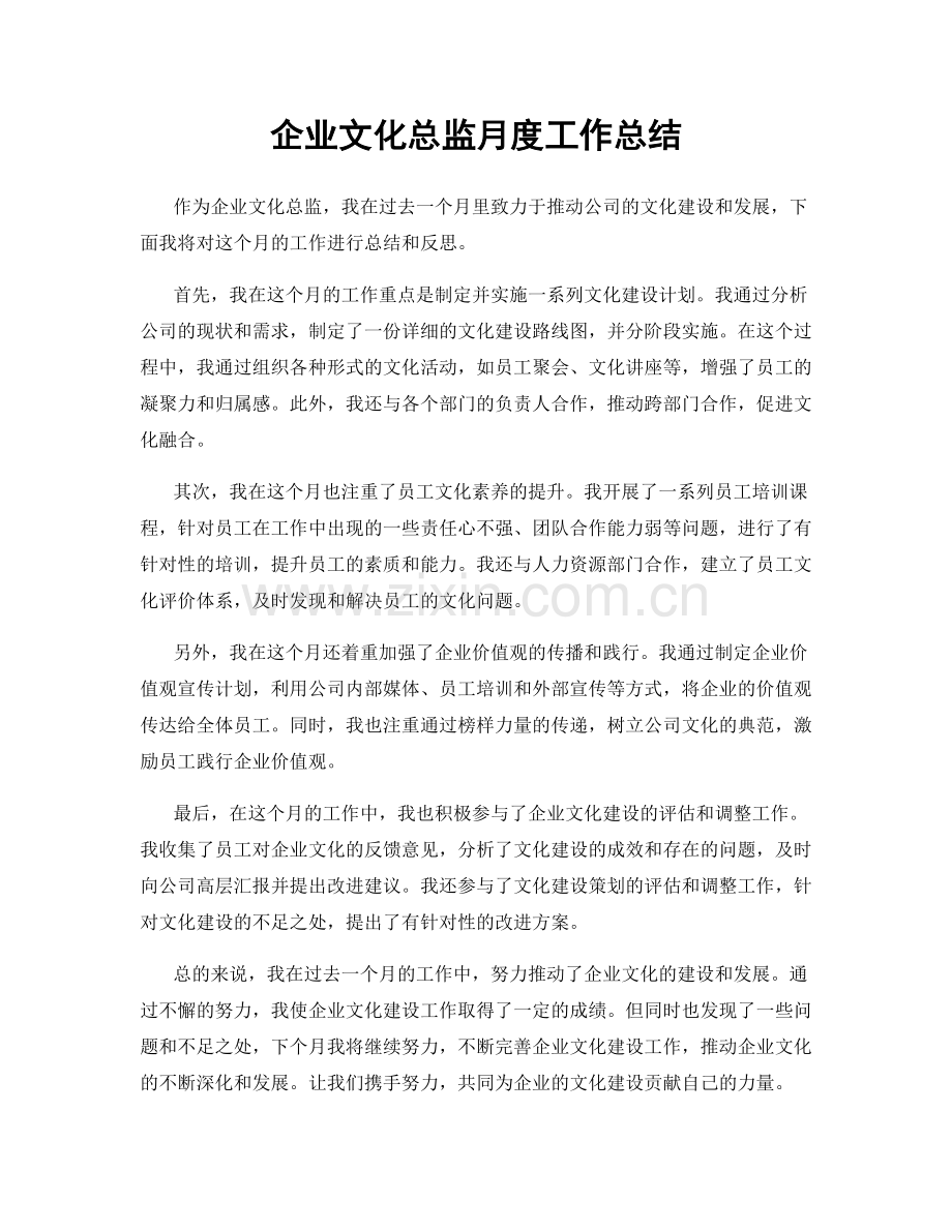 企业文化总监月度工作总结.docx_第1页