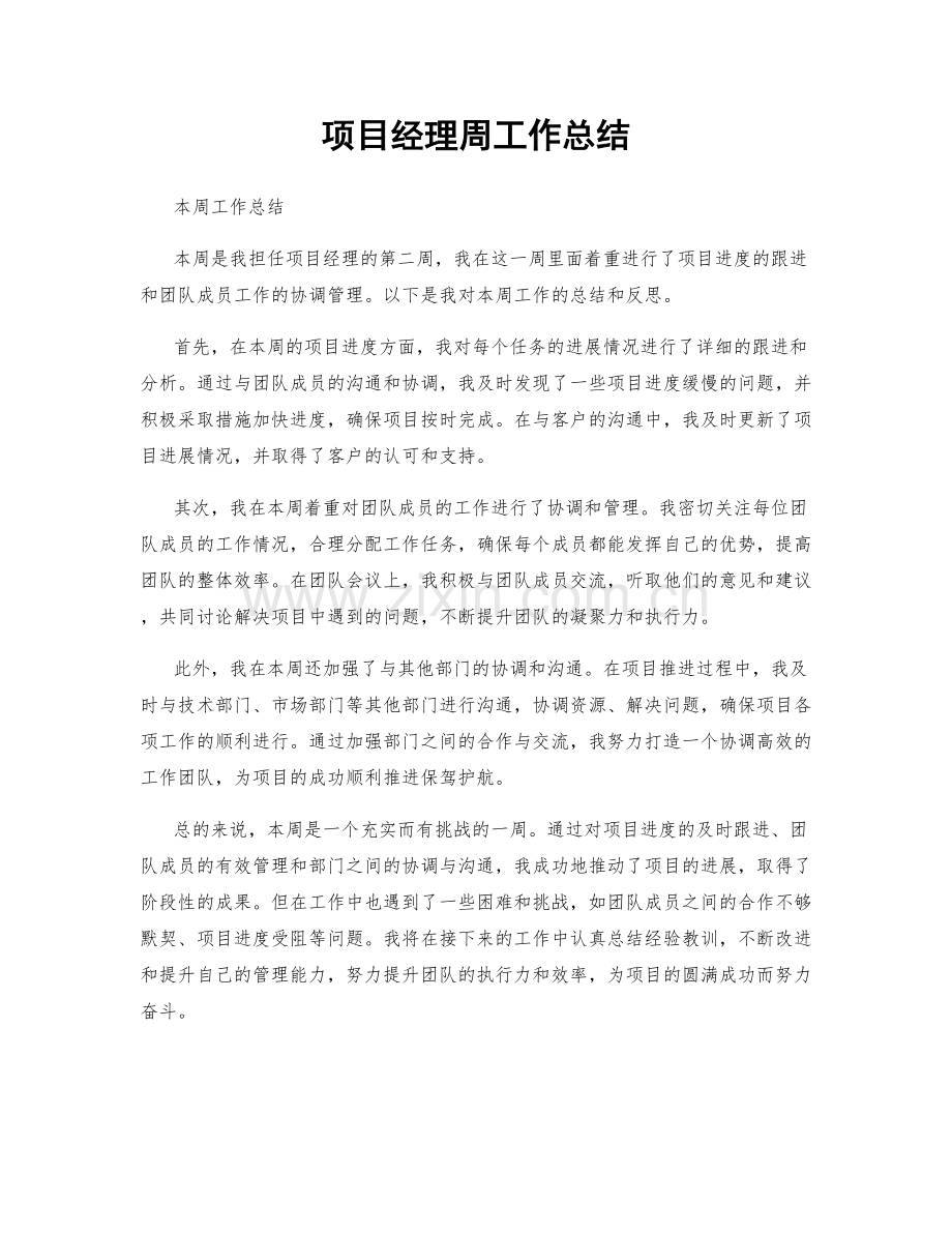 项目经理周工作总结.docx_第1页