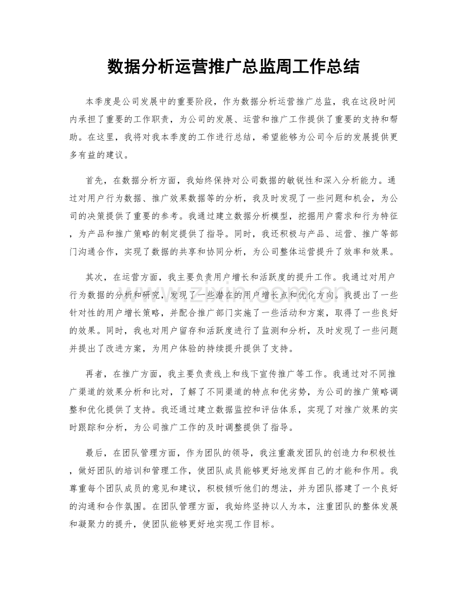 数据分析运营推广总监周工作总结.docx_第1页