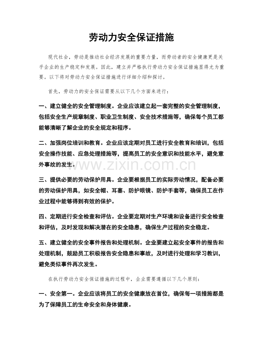 劳动力安全保证措施.docx_第1页