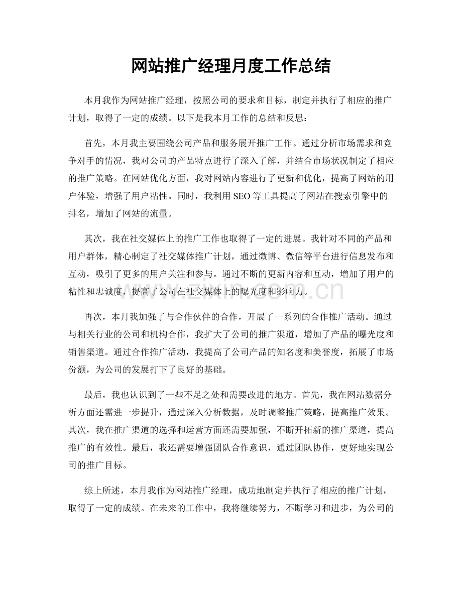 网站推广经理月度工作总结.docx_第1页