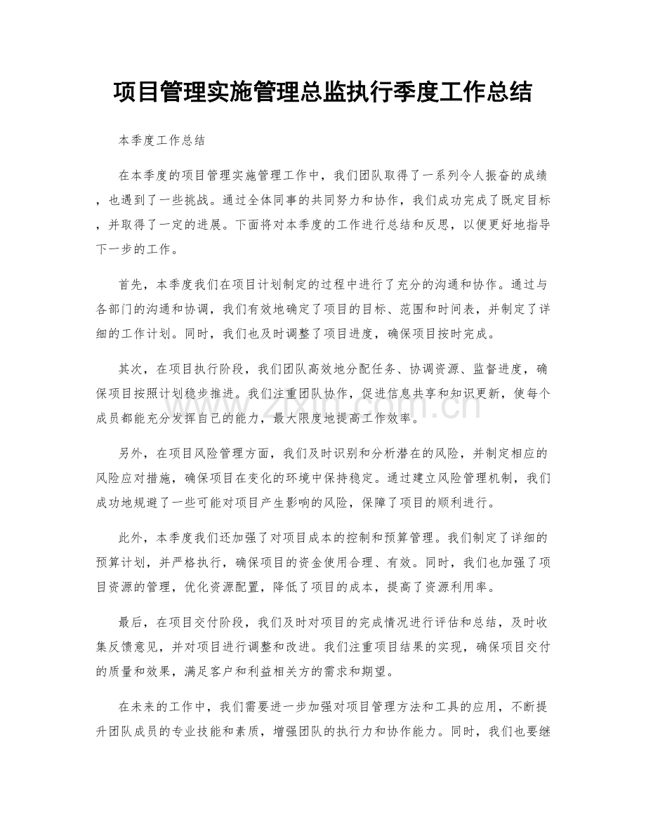 项目管理实施管理总监执行季度工作总结.docx_第1页