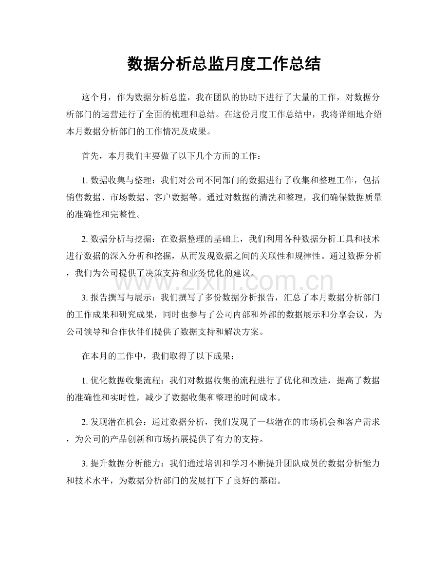 数据分析总监月度工作总结.docx_第1页