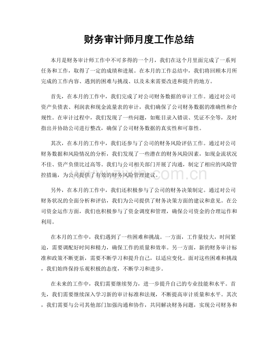 财务审计师月度工作总结.docx_第1页