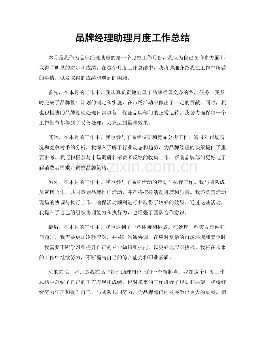 品牌经理助理月度工作总结.docx_第1页