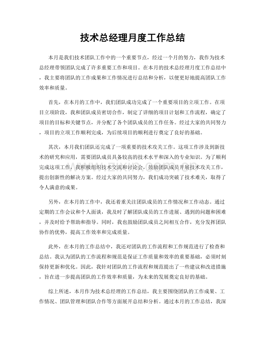 技术总经理月度工作总结.docx_第1页