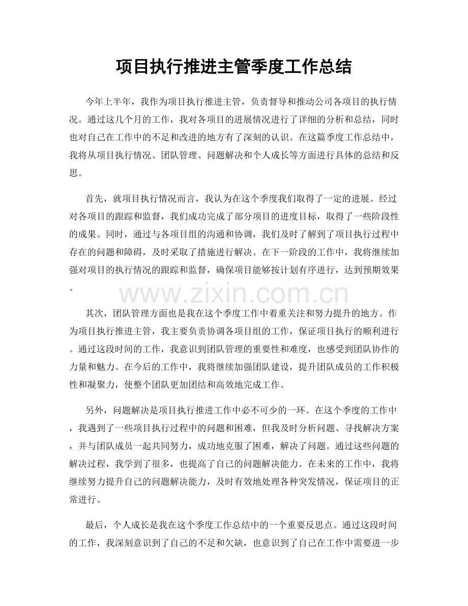 项目执行推进主管季度工作总结.docx_第1页