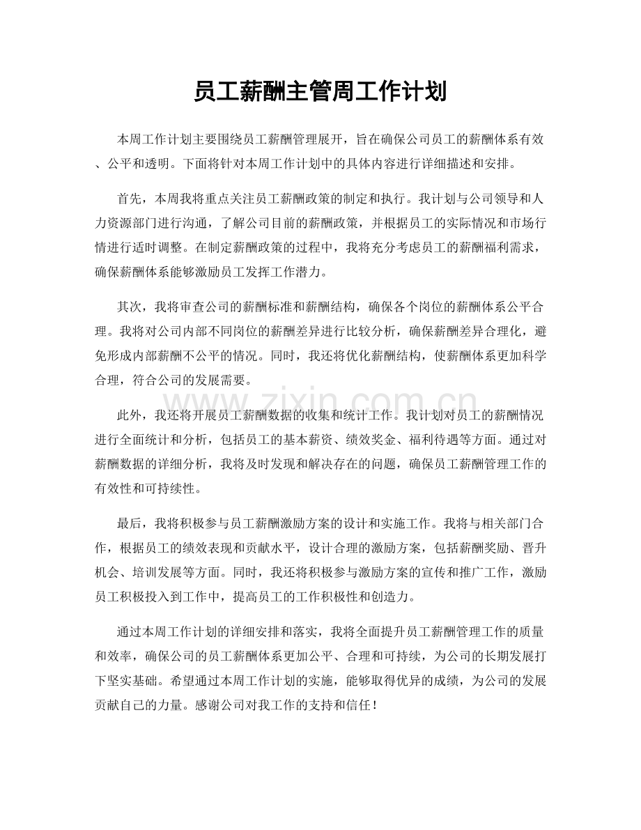 员工薪酬主管周工作计划.docx_第1页