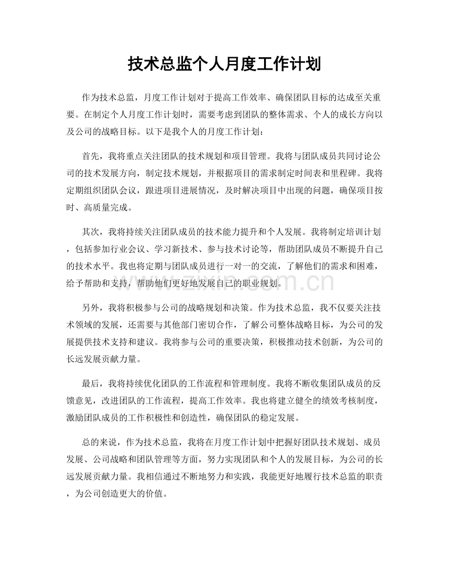 技术总监个人月度工作计划.docx_第1页