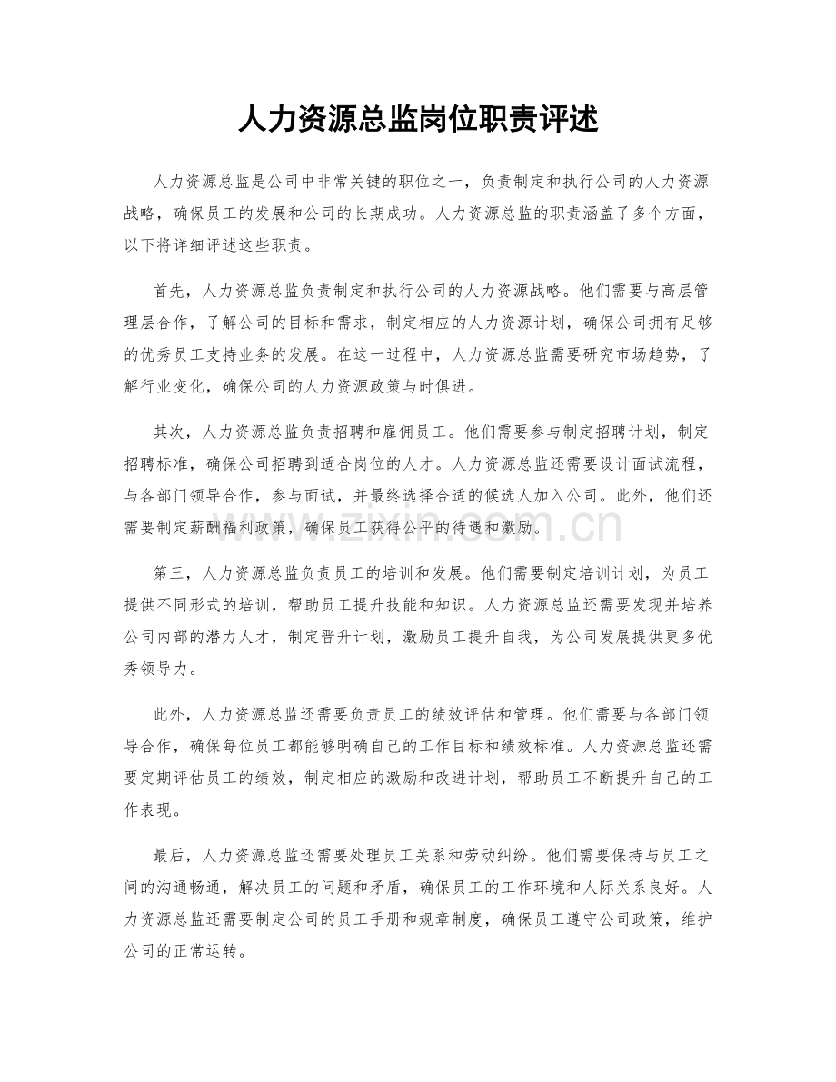 人力资源总监岗位职责评述.docx_第1页