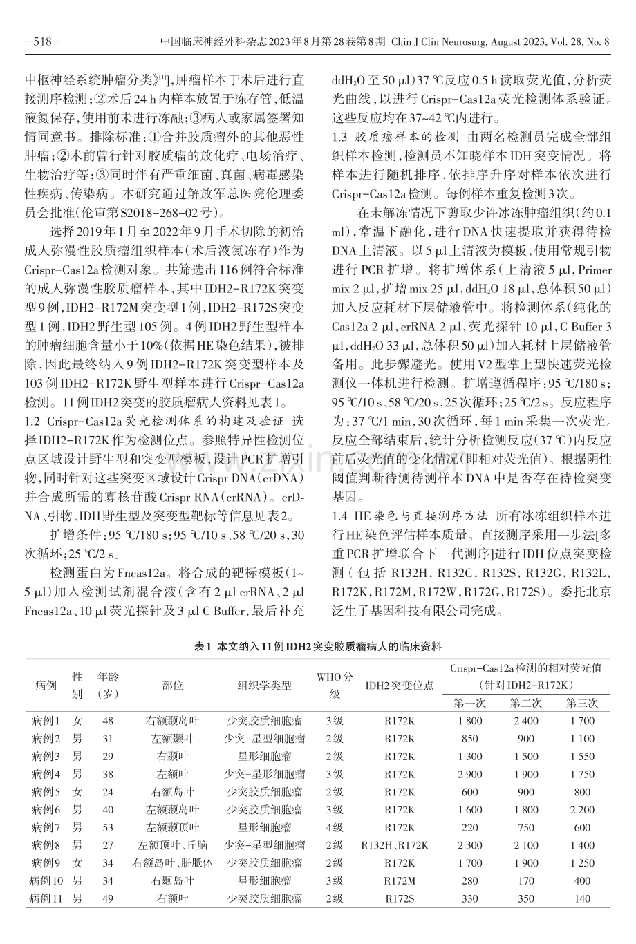 Crispr-Cas12a在成人弥漫性胶质瘤异柠檬酸脱氢酶2基因突变检测中的应用.pdf_第2页