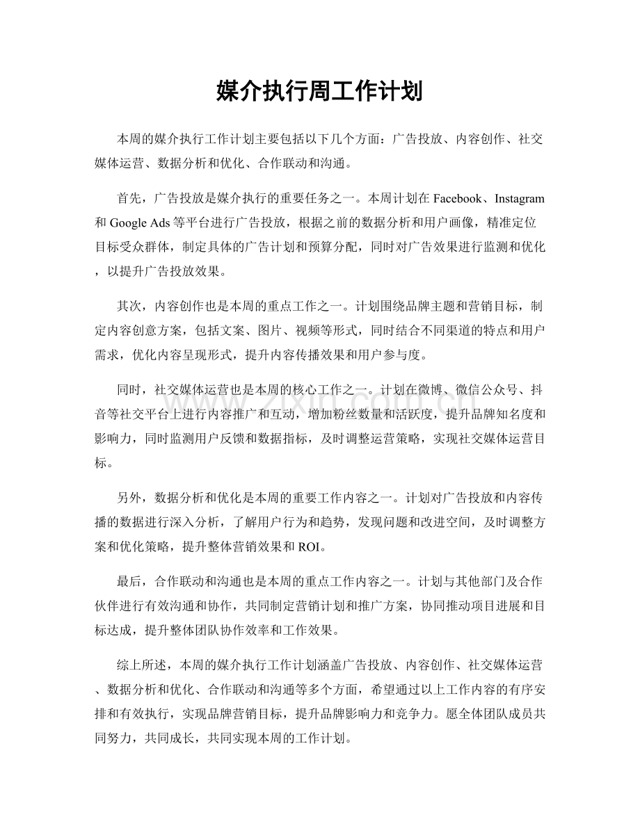 媒介执行周工作计划.docx_第1页