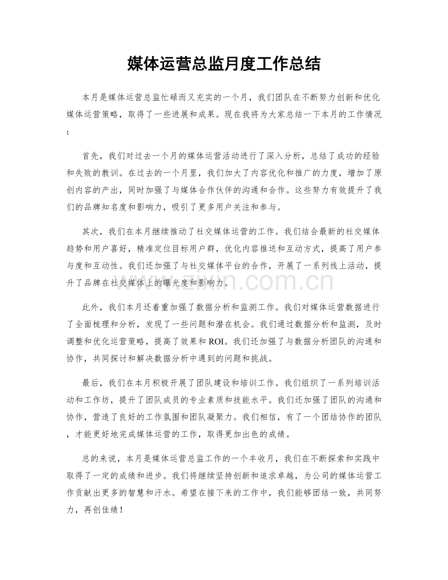 媒体运营总监月度工作总结.docx_第1页