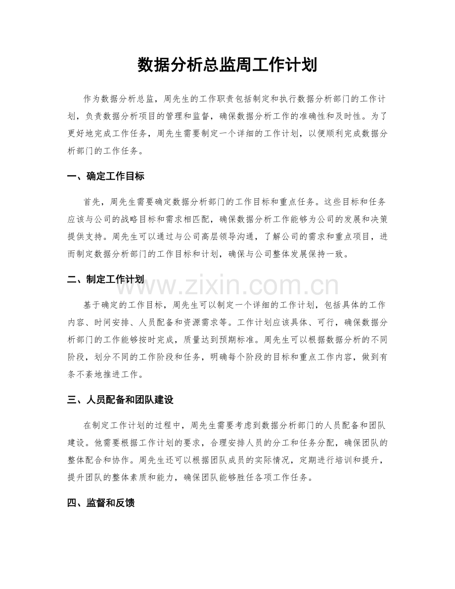 数据分析总监周工作计划.docx_第1页