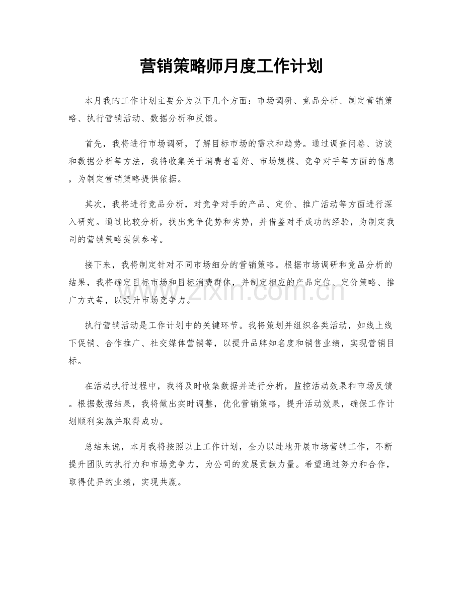 营销策略师月度工作计划.docx_第1页