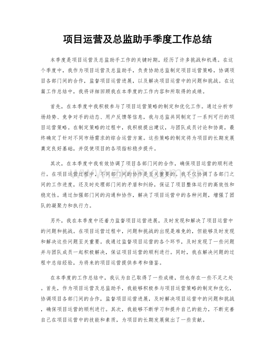 项目运营及总监助手季度工作总结.docx_第1页