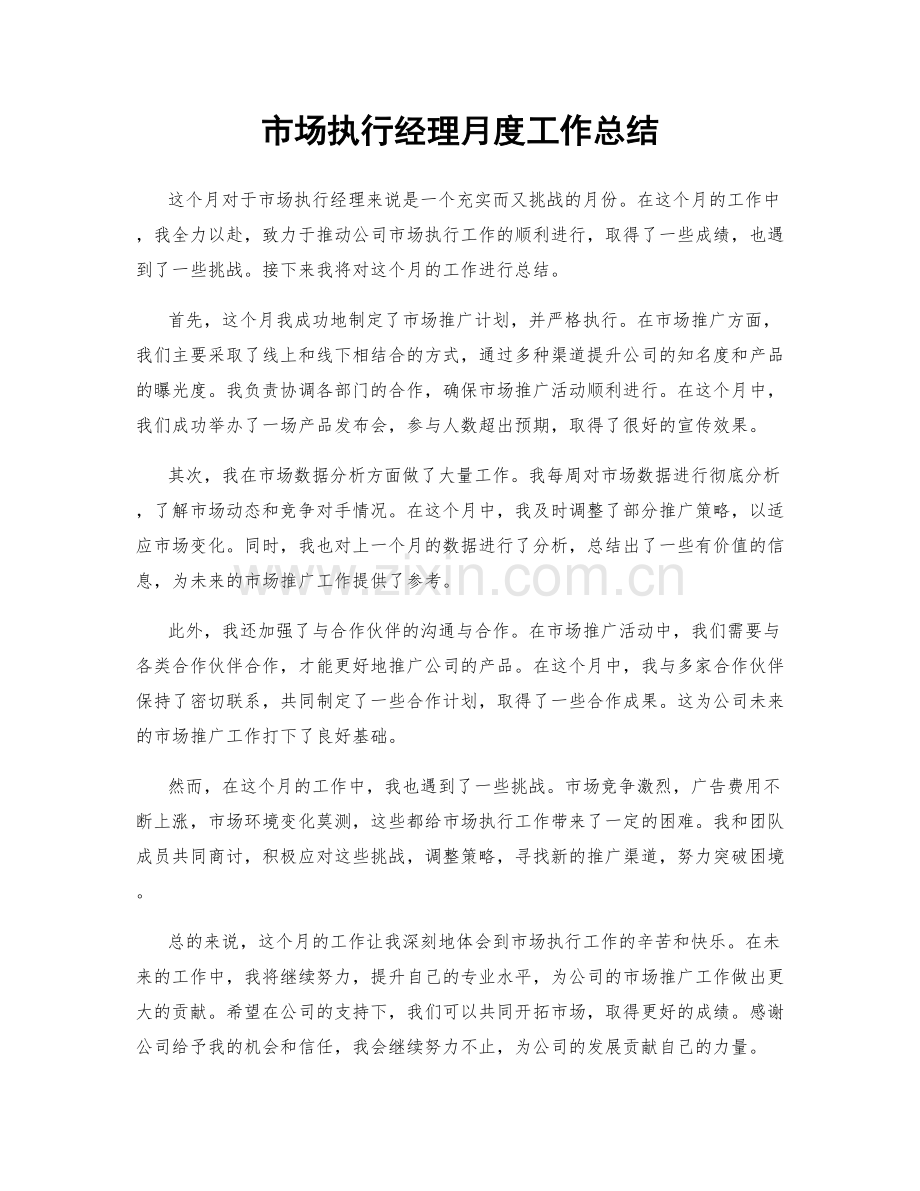 市场执行经理月度工作总结.docx_第1页