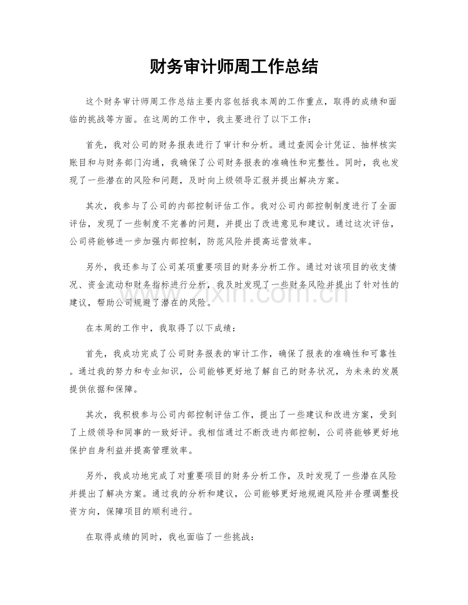 财务审计师周工作总结.docx_第1页