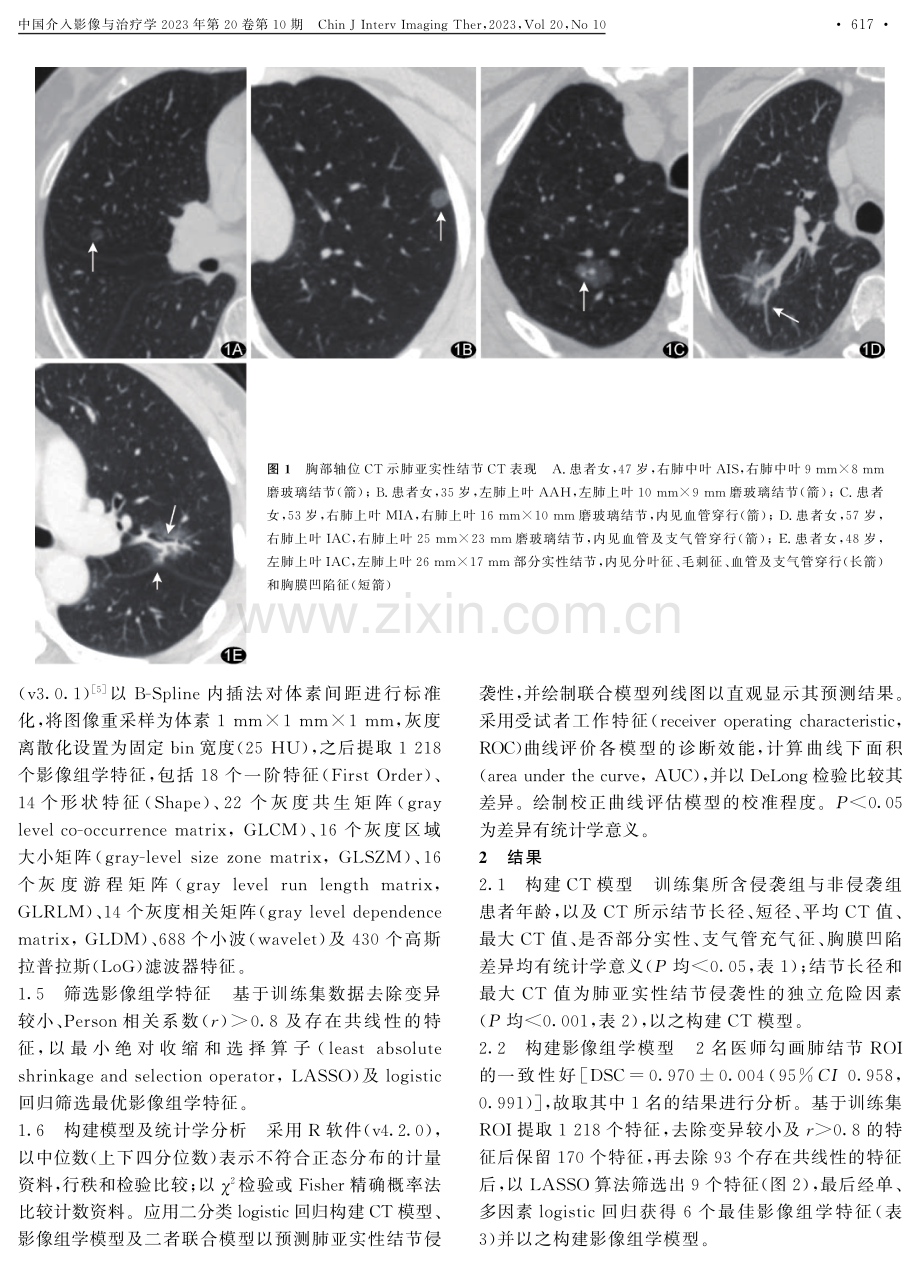 CT影像组学联合CT特征预测肺亚实性结节侵袭性.pdf_第3页