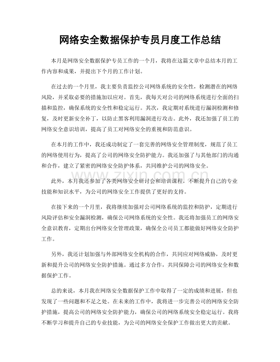 网络安全数据保护专员月度工作总结.docx_第1页