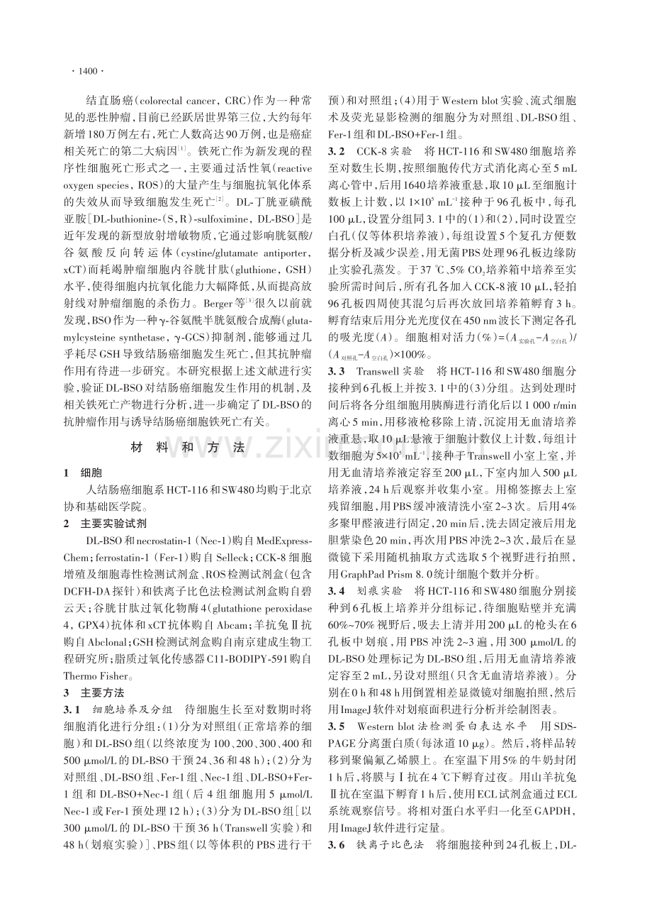 DL-丁胱亚磺酰亚胺导致结肠癌细胞铁死亡的作用研究.pdf_第2页