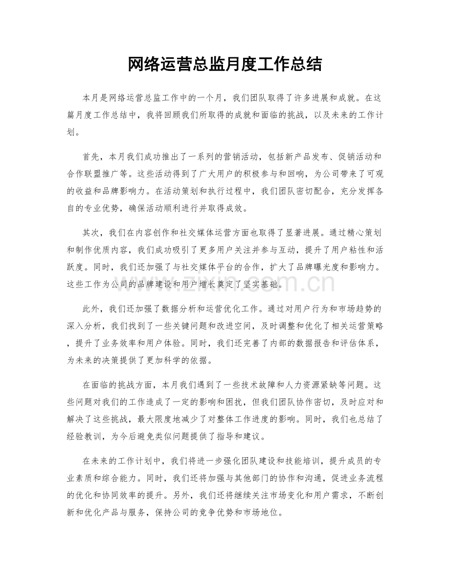 网络运营总监月度工作总结.docx_第1页