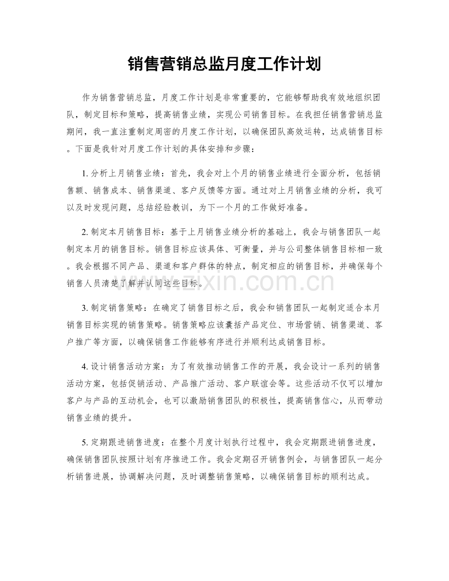 销售营销总监月度工作计划.docx_第1页