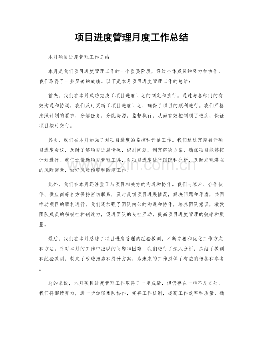 项目进度管理月度工作总结.docx_第1页