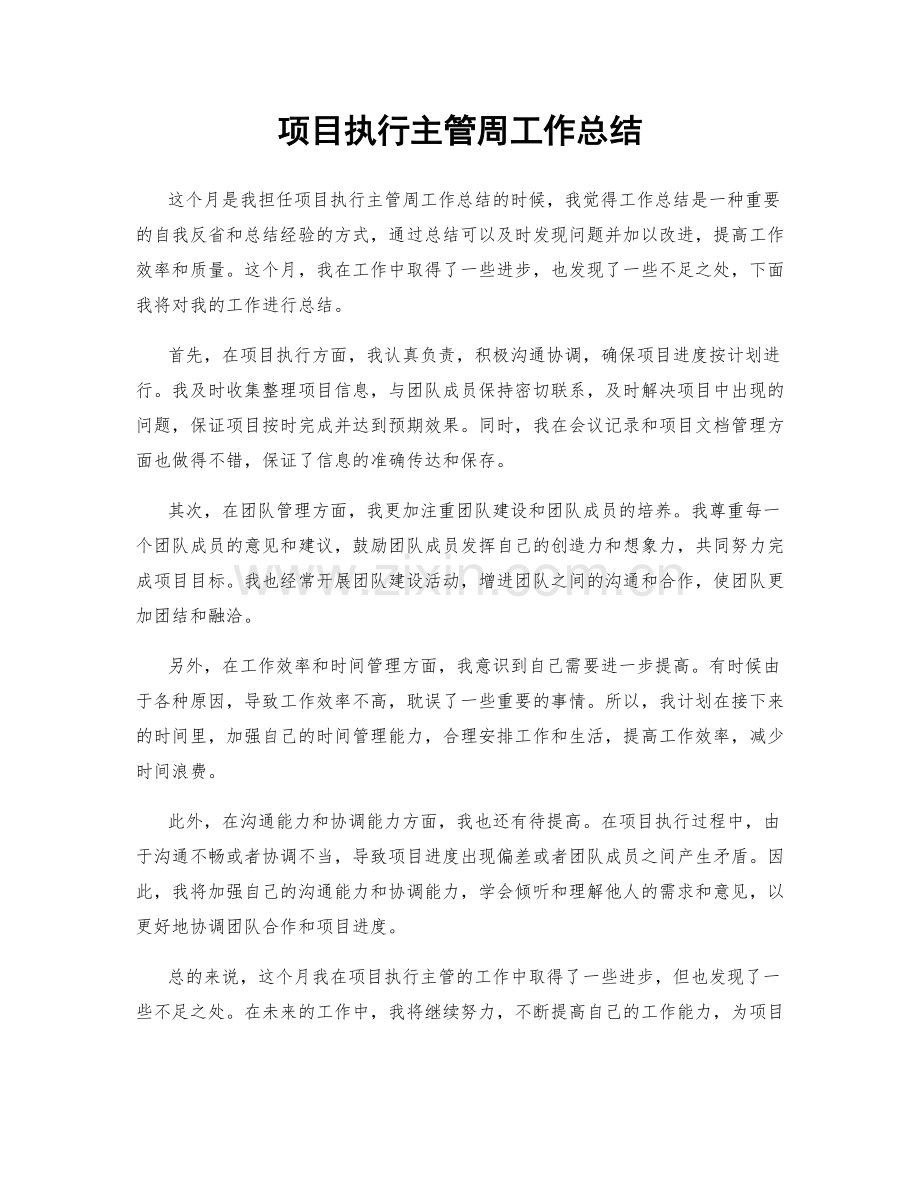 项目执行主管周工作总结.docx_第1页