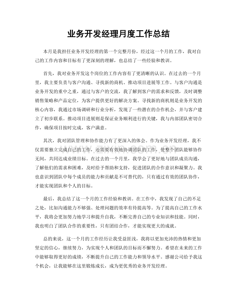 业务开发经理月度工作总结.docx_第1页