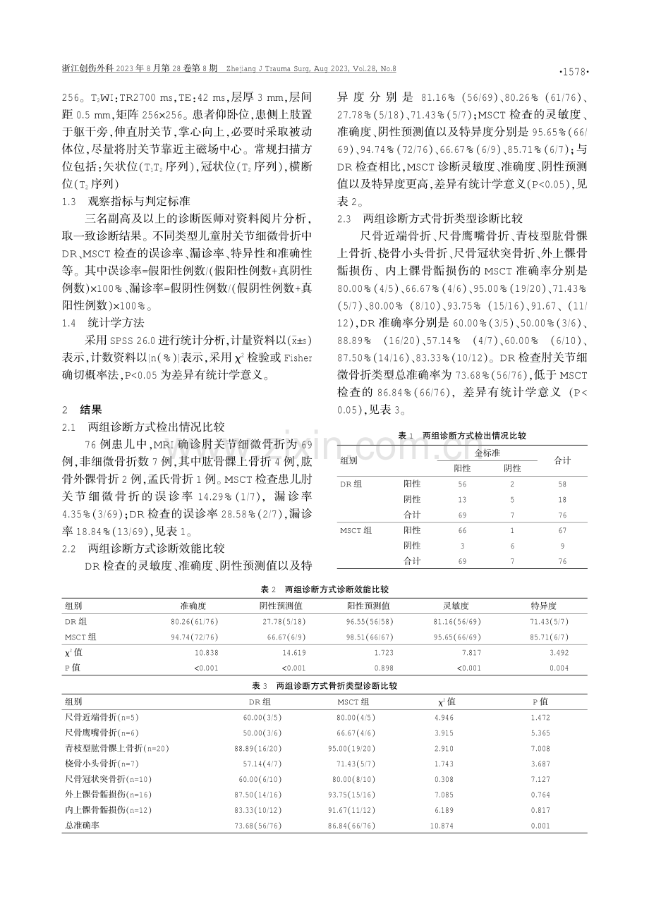 DR及MSCT在儿童肘关节不同类型细微骨折中的诊断价值研究.pdf_第2页