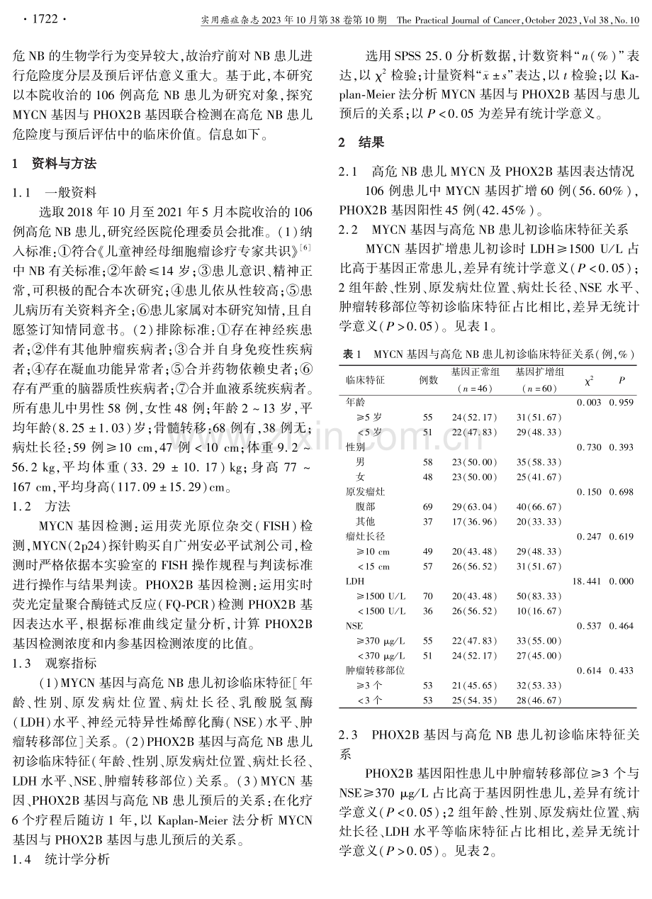 MYCN基因与PHOX2B基因联合检测对高危神经母细胞瘤患儿危险度及预后的评估价值.pdf_第2页