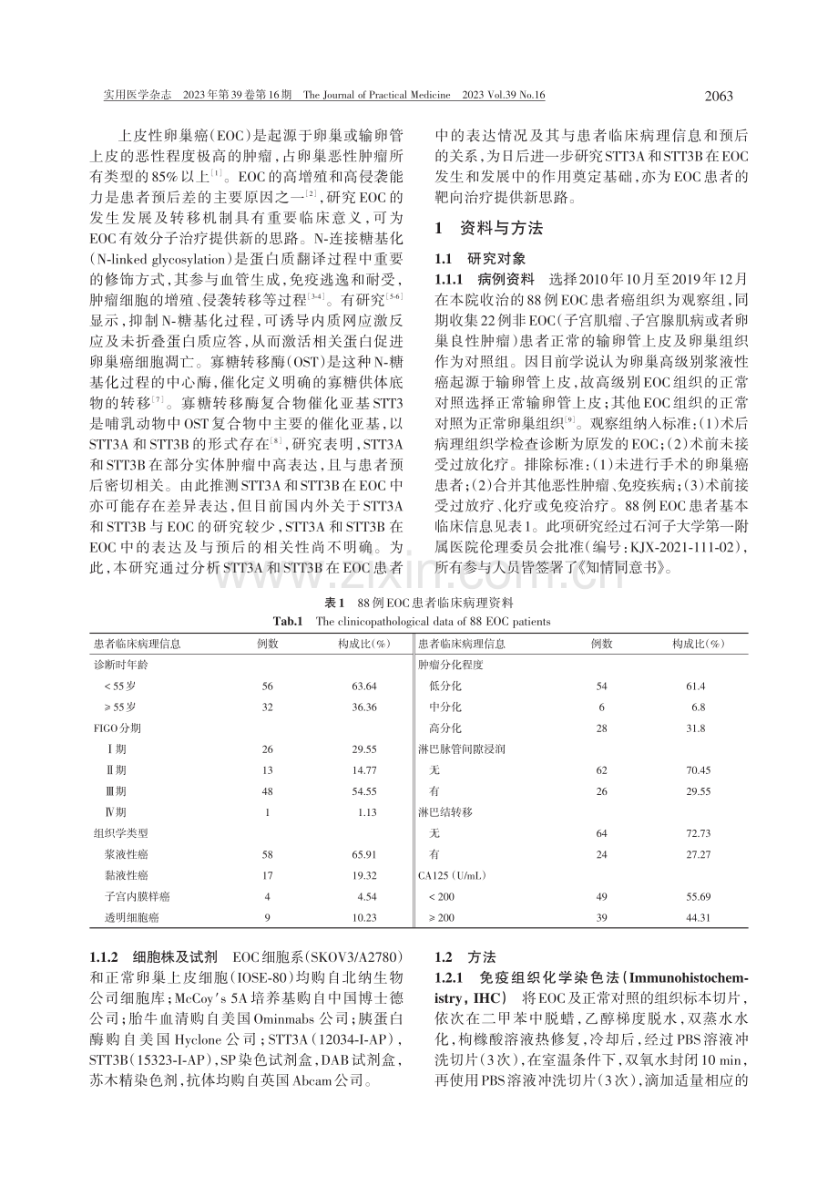 STT3A和STT3B在上皮性卵巢癌中的表达及与预后的关系.pdf_第2页