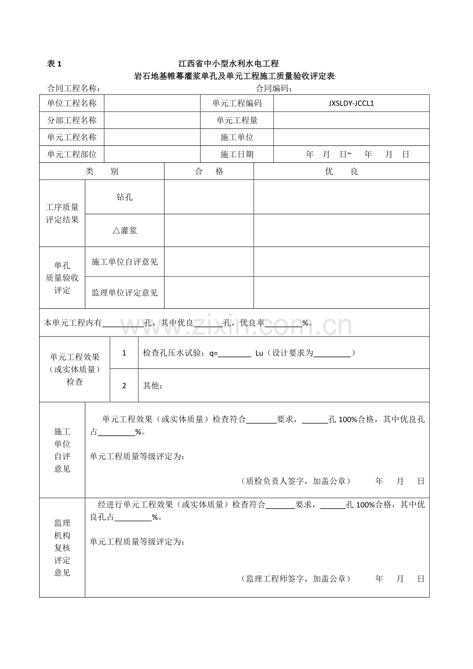 江西省中小型水利水电工程单元工程施工质量验收评定表第1册土石方工程.docx_第1页