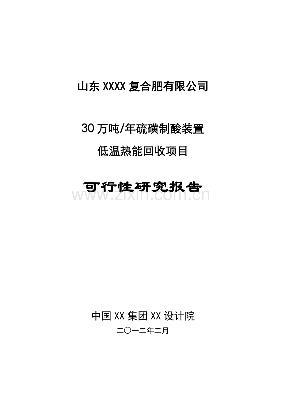 30万吨年硫磺制酸装置低温热能回收项目可行性研究报告.docx_第1页