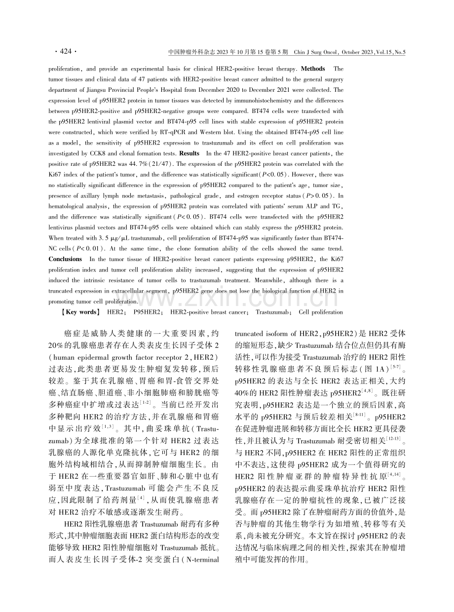 HER2阳性乳腺癌中p95HER2表达与细胞增殖的相关性研究.pdf_第2页