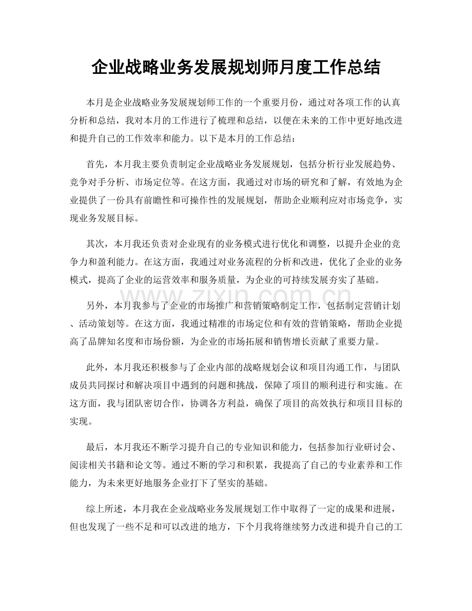 企业战略业务发展规划师月度工作总结.docx_第1页