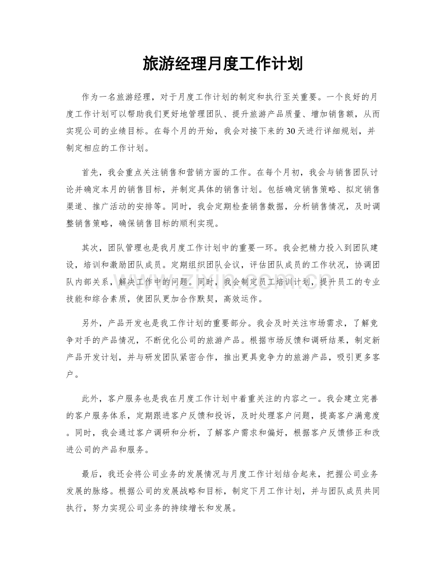 旅游经理月度工作计划.docx_第1页