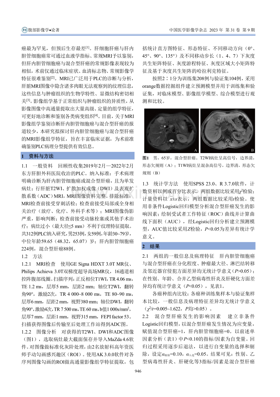 MRI影像组学在混合型肝癌与肝内胆管细胞癌鉴别诊断中的应用.pdf_第2页