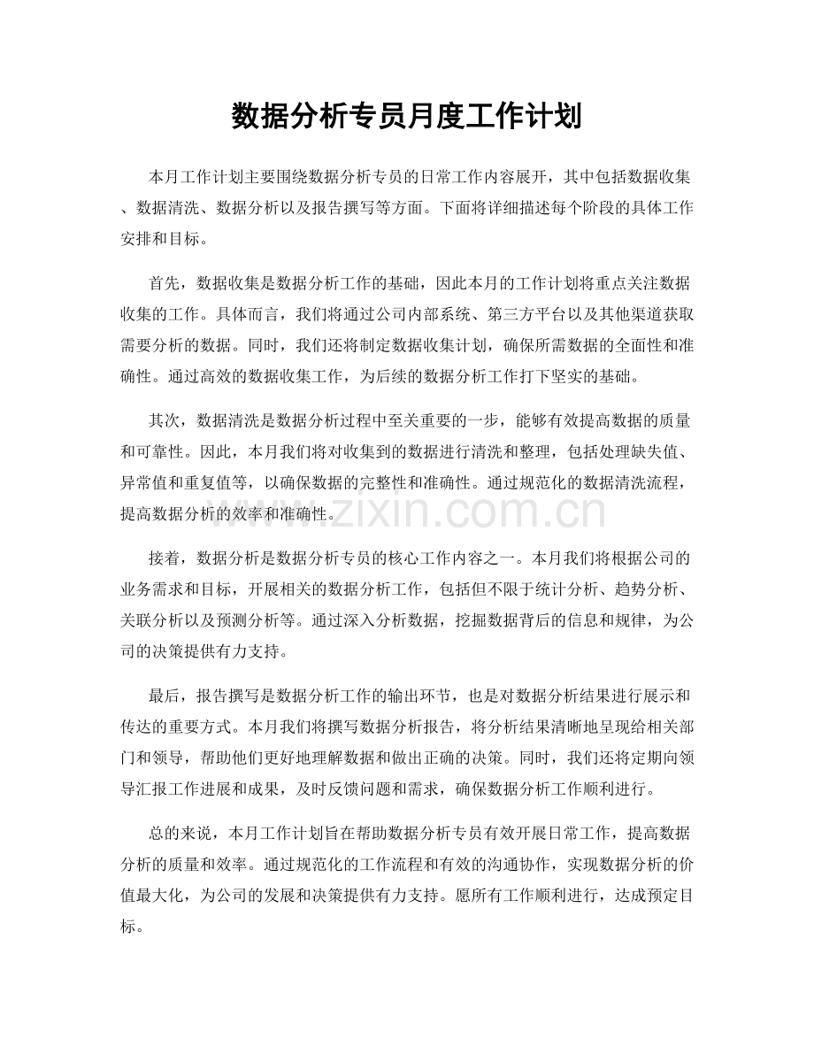 数据分析专员月度工作计划.docx_第1页