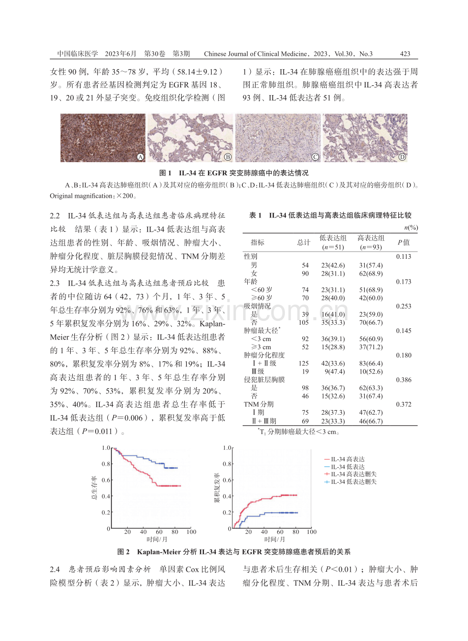 IL-34在表皮生长因子受体突变肺腺癌中的表达及其预后评估价值.pdf_第3页