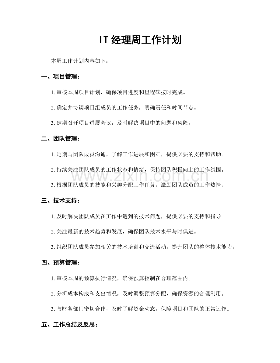 IT经理周工作计划.docx_第1页