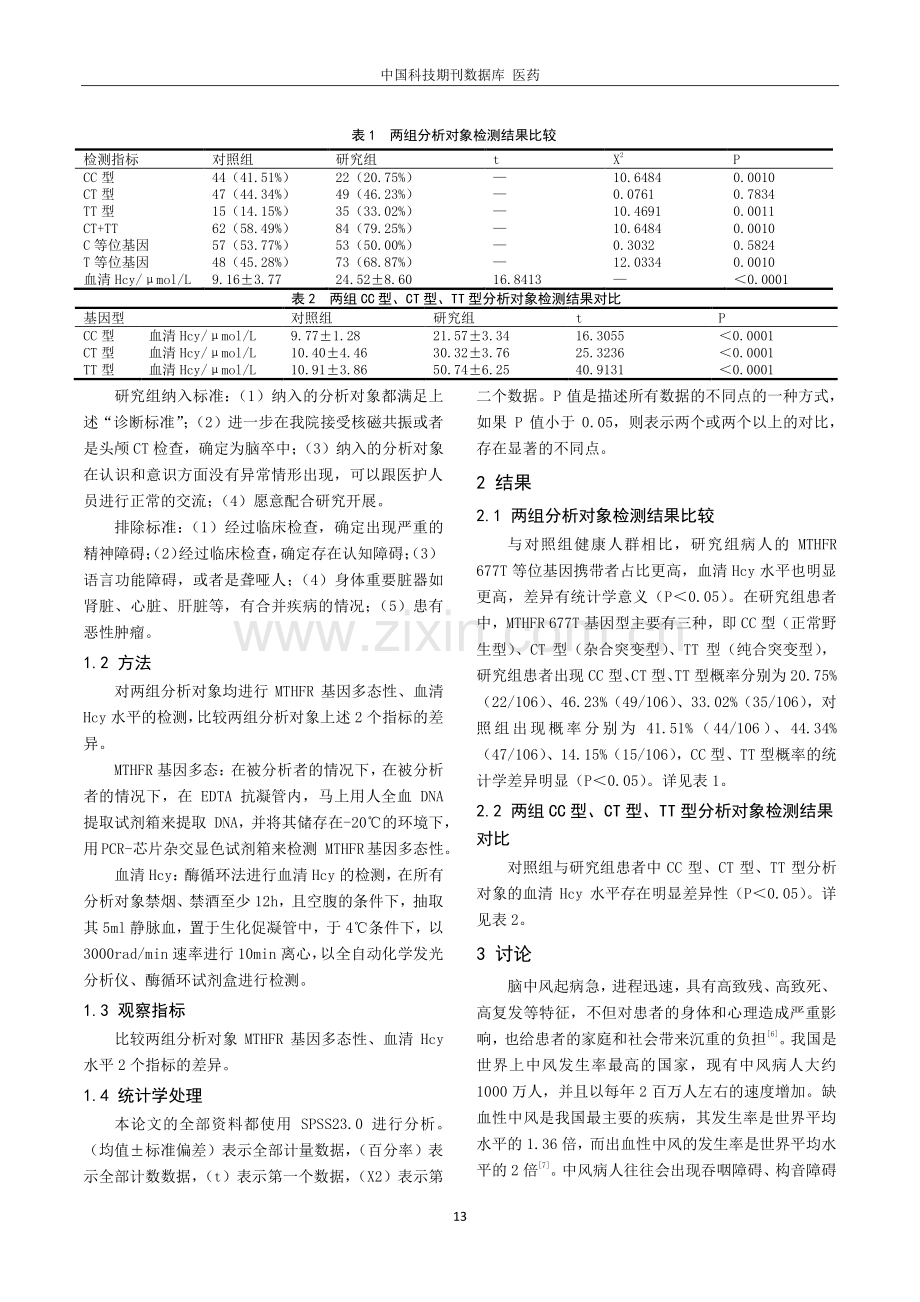 MTHFR基因多态性与血清Hcy与脑卒中发生的相关性分析.pdf_第2页