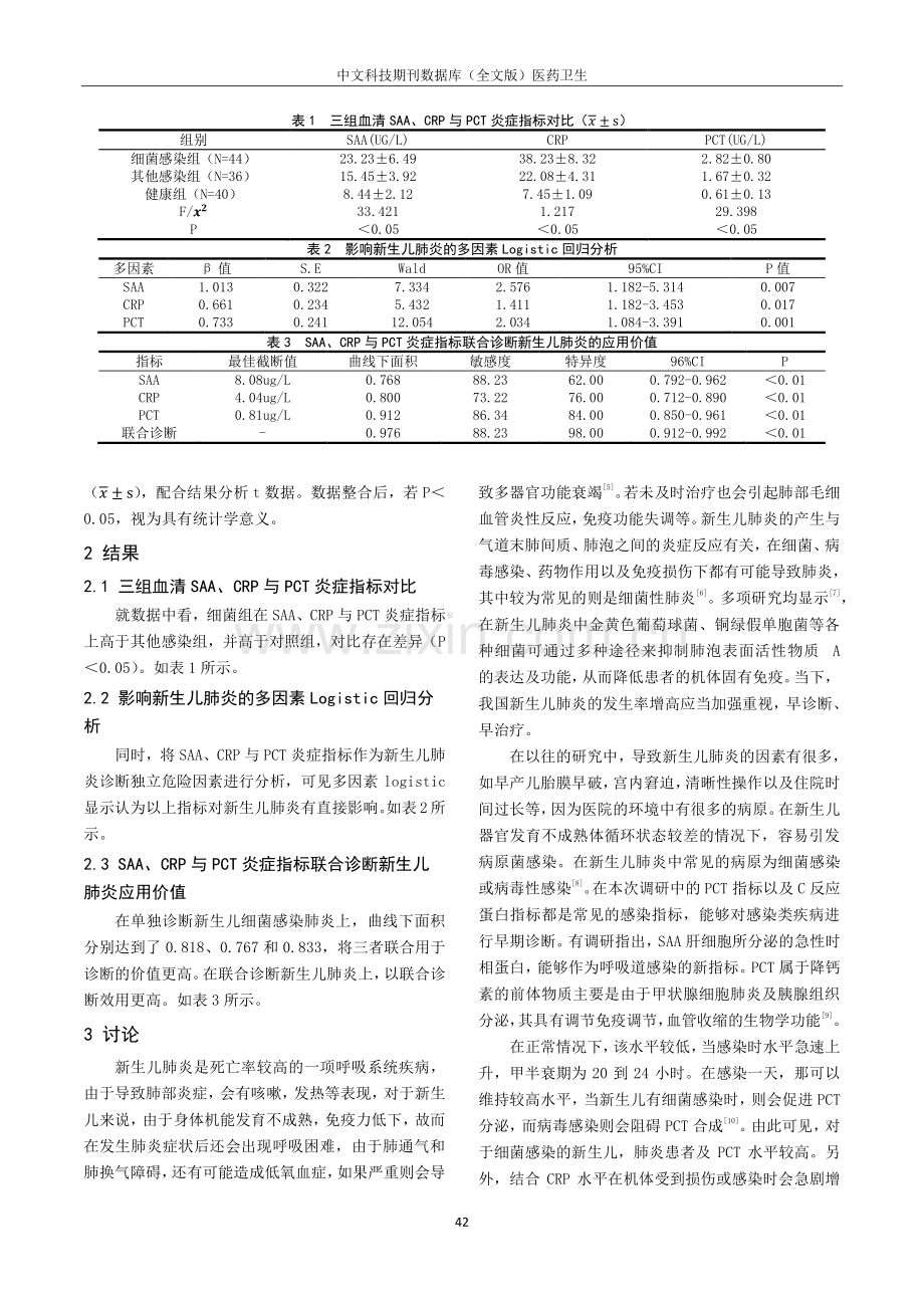 SAA、CRP与PCT炎症指标对新生儿肺炎的诊断价值.pdf_第2页