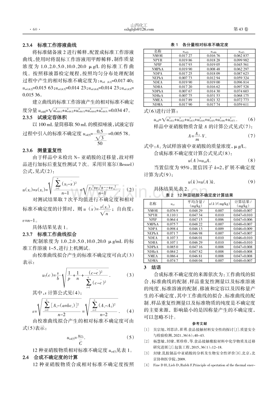 LC-MS_MS法测定食品接触材料中12种N-亚硝胺迁移量的不确定度分析.pdf_第2页