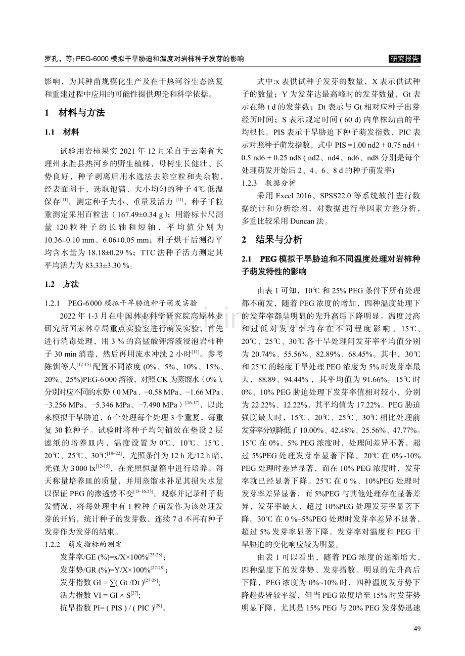 PEG-6000模拟干旱胁迫和温度对岩柿种子发芽的影响.pdf_第2页