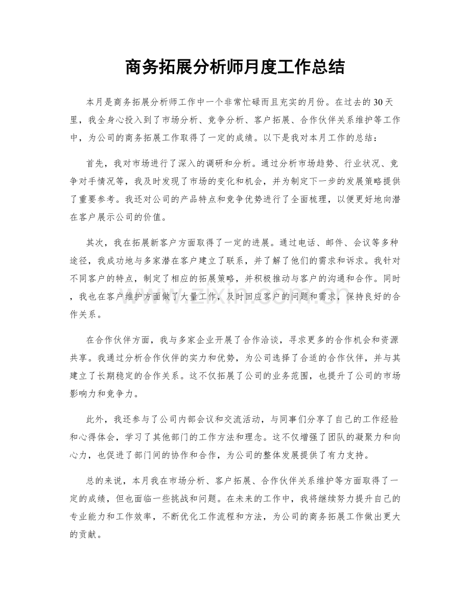 商务拓展分析师月度工作总结.docx_第1页