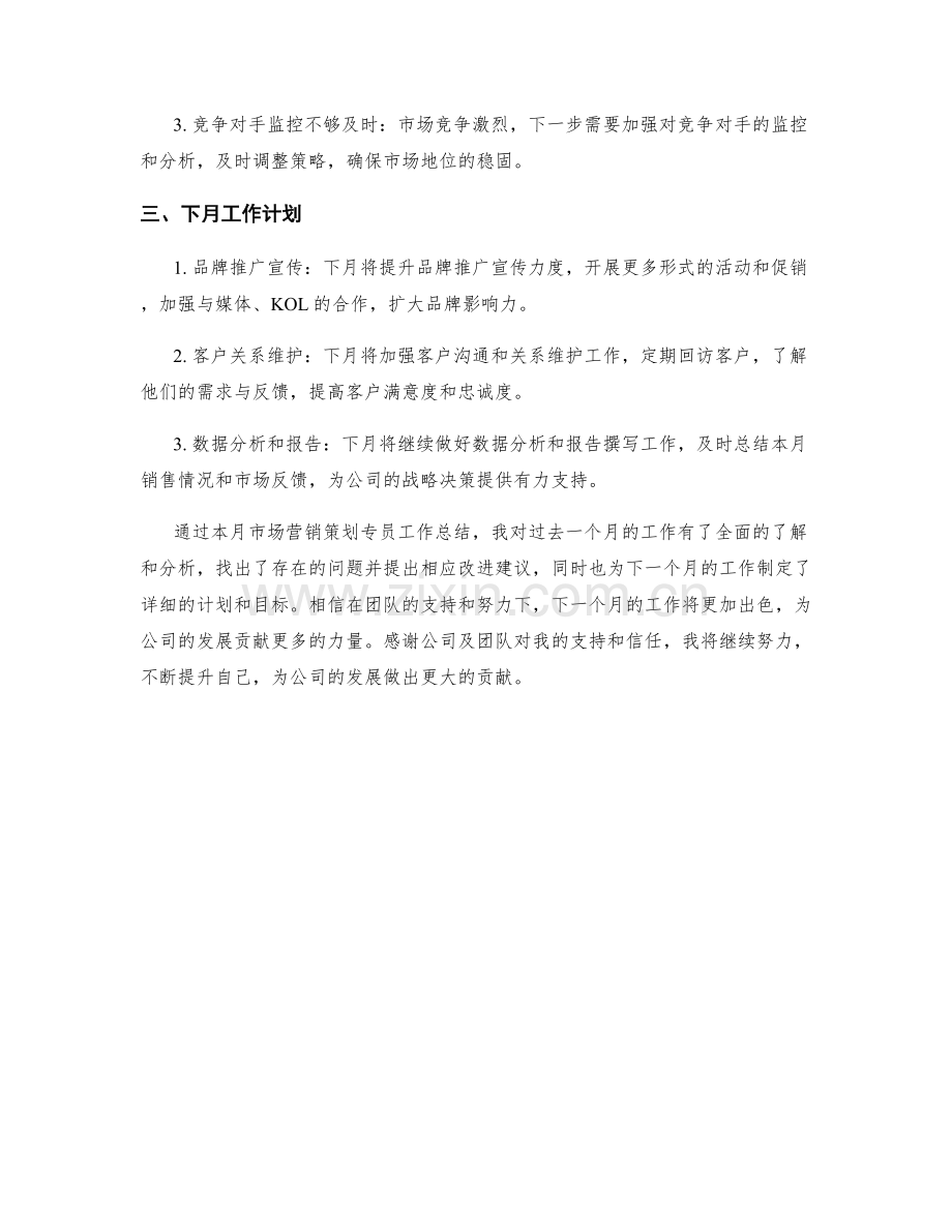 市场营销策划专员月度工作总结.docx_第2页